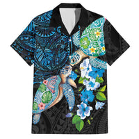Hawaiian Couple Turtles Honi Hawaiian Shirt Polynesian Art Motifs and Hibiscus Black Blue Color LT03 Black - Polynesian Pride