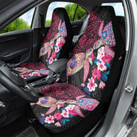 Hawaiian Couple Turtles Honi Car Seat Cover Polynesian Art Motifs and Hibiscus Black Red Color LT03 - Polynesian Pride
