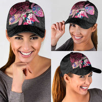 Hawaiian Couple Turtles Honi Classic Cap Polynesian Art Motifs and Hibiscus Black Red Color - Polynesian Pride