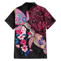 Hawaiian Couple Turtles Honi Family Matching Mermaid Dress and Hawaiian Shirt Polynesian Art Motifs and Hibiscus Black Red Color LT03 - Polynesian Pride