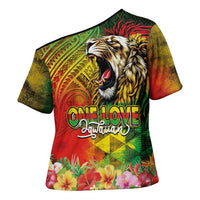 Hawaiian Reggae Cross Shoulder Shirt Jawaiian One Love-Tribal Tatoos and Rastafari Lion LT03 - Polynesian Pride
