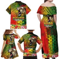 Hawaiian Reggae Family Matching Off Shoulder Maxi Dress and Hawaiian Shirt Jawaiian One Love-Tribal Tatoos and Rastafari Lion LT03 - Polynesian Pride