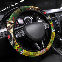 Hawaiian Reggae Steering Wheel Cover Jawaiian One Love-Tribal Tatoos and Rastafari Lion LT03 Universal Fit Multicolor - Polynesian Pride