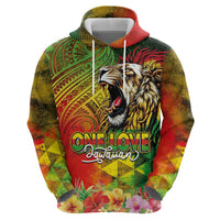 Hawaiian Reggae Zip Hoodie Jawaiian One Love-Tribal Tatoos and Rastafari Lion LT03 - Polynesian Pride