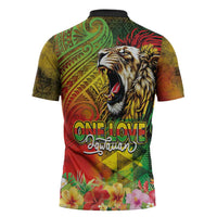 Hawaiian Reggae Zipper Polo Shirt Jawaiian One Love-Tribal Tatoos and Rastafari Lion LT03 - Polynesian Pride