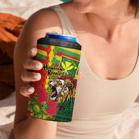 Hawaiian Reggae 4 in 1 Can Cooler Tumbler Kakau Art Motifs with Ohia Lehua and Rastafari Lion LT03 - Polynesian Pride