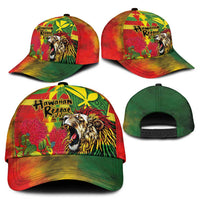 Hawaiian Reggae Classic Cap Kakau Art Motifs with Ohia Lehua and Rastafari Lion - Polynesian Pride