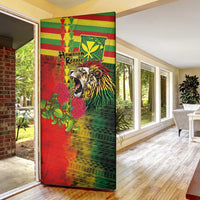 Hawaiian Reggae Door Cover Kakau Art Motifs with Ohia Lehua and Rastafari Lion LT03 - Polynesian Pride