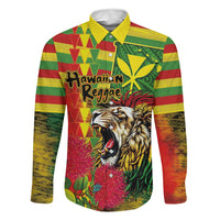Hawaiian Reggae Family Matching Long Sleeve Bodycon Dress and Hawaiian Shirt Kakau Art Motifs with Ohia Lehua and Rastafari Lion LT03 Dad's Shirt - Long Sleeve Multicolor - Polynesian Pride