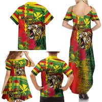 Hawaiian Reggae Family Matching Summer Maxi Dress and Hawaiian Shirt Kakau Art Motifs with Ohia Lehua and Rastafari Lion LT03 - Polynesian Pride