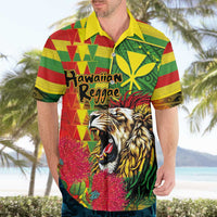 Hawaiian Reggae Hawaiian Shirt Kakau Art Motifs with Ohia Lehua and Rastafari Lion LT03 - Polynesian Pride