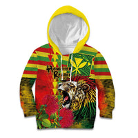 Hawaiian Reggae Kid Hoodie Kakau Art Motifs with Ohia Lehua and Rastafari Lion LT03 Hoodie Multicolor - Polynesian Pride