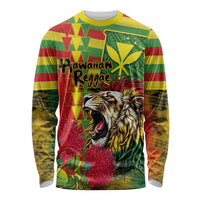 Hawaiian Reggae Long Sleeve Shirt Kakau Art Motifs with Ohia Lehua and Rastafari Lion LT03 Unisex Multicolor - Polynesian Pride