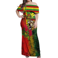 Hawaiian Reggae Off Shoulder Maxi Dress Kakau Art Motifs with Ohia Lehua and Rastafari Lion LT03 Women Multicolor - Polynesian Pride