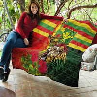 Hawaiian Reggae Quilt Kakau Art Motifs with Ohia Lehua and Rastafari Lion - Polynesian Pride