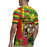 Hawaiian Reggae Rugby Jersey Kakau Art Motifs with Ohia Lehua and Rastafari Lion - Polynesian Pride