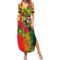 Hawaiian Reggae Summer Maxi Dress Kakau Art Motifs with Ohia Lehua and Rastafari Lion LT03 Women Multicolor - Polynesian Pride