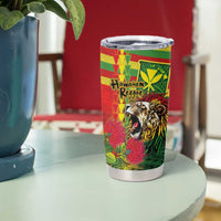 Hawaiian Reggae Tumbler Cup Kakau Art Motifs with Ohia Lehua and Rastafari Lion LT03 - Polynesian Pride