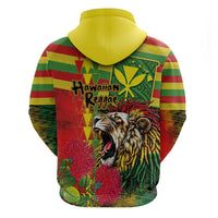 Hawaiian Reggae Zip Hoodie Kakau Art Motifs with Ohia Lehua and Rastafari Lion LT03 - Polynesian Pride