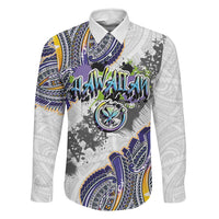 Traditional Art Hawaiian Kakau Tattoos Family Matching Off Shoulder Maxi Dress and Hawaiian Shirt Graffiti Style LT03 Dad's Shirt - Long Sleeve White - Polynesian Pride