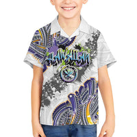 Traditional Art Hawaiian Kakau Tattoos Family Matching Off Shoulder Maxi Dress and Hawaiian Shirt Graffiti Style LT03 Son's Shirt White - Polynesian Pride