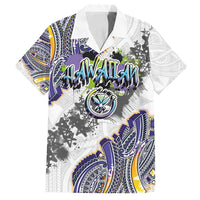 Traditional Art Hawaiian Kakau Tattoos Family Matching Off Shoulder Short Dress and Hawaiian Shirt Graffiti Style LT03 Dad's Shirt - Short Sleeve White - Polynesian Pride
