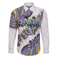 Traditional Art Hawaiian Kakau Tattoos Family Matching Off Shoulder Short Dress and Hawaiian Shirt Graffiti Style LT03 Dad's Shirt - Long Sleeve White - Polynesian Pride