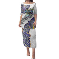 Traditional Art Hawaiian Kakau Tattoos Family Matching Puletasi and Hawaiian Shirt Graffiti Style LT03 Mom's Dress White - Polynesian Pride