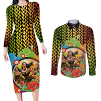 Hawaii Womens Day Wahine Couples Matching Long Sleeve Bodycon Dress and Long Sleeve Button Shirt Strong Beautiful Woman with Kakau Style LT03 Red - Polynesian Pride