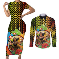 Hawaii Womens Day Wahine Couples Matching Short Sleeve Bodycon Dress and Long Sleeve Button Shirt Strong Beautiful Woman with Kakau Style LT03 Red - Polynesian Pride