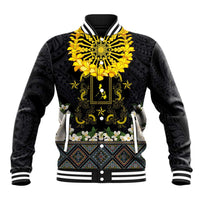 Flores de Mayo and Filipino Fiesta Baseball Jacket The Sun-Jasmine and Polynesian Yakan Tattoo Barong Style LT03 Unisex Black - Polynesian Pride