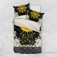 Flores de Mayo and Filipino Fiesta Bedding Set The Sun-Jasmine and Polynesian Yakan Tattoo Barong Style LT03 US Twin 172cm x 218cm Black - Polynesian Pride