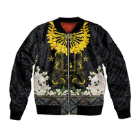 Flores de Mayo and Filipino Fiesta Bomber Jacket The Sun-Jasmine and Polynesian Yakan Tattoo Barong Style LT03 Unisex Black - Polynesian Pride