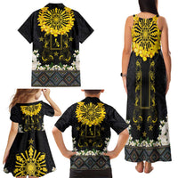 Flores de Mayo and Filipino Fiesta Family Matching Tank Maxi Dress and Hawaiian Shirt The Sun-Jasmine and Polynesian Yakan Tattoo Barong Style
