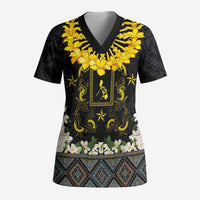 Flores de Mayo and Filipino Fiesta Scrub Top The Sun-Jasmine and Polynesian Yakan Tattoo Barong Style - Polynesian Pride