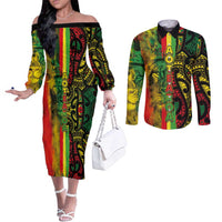 Aotearoa Reggae Couples Matching Off The Shoulder Long Sleeve Dress and Long Sleeve Button Shirt Maori Reggae-One Love LT03 Reggae - Polynesian Pride