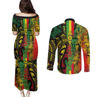 Aotearoa Reggae Couples Matching Puletasi and Long Sleeve Button Shirt Maori Reggae-One Love