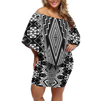 Aotearoa Tukutuku and Poutama Motif Classic Family Matching Off Shoulder Short Dress and Hawaiian Shirt
