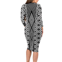 Aotearoa Tukutuku and Poutama Motif Classic Long Sleeve Bodycon Dress