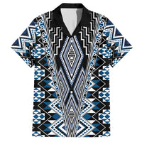 Blue Aotearoa Tukutuku and Poutama Motif Family Matching Off Shoulder Maxi Dress and Hawaiian Shirt