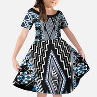 Blue Aotearoa Tukutuku and Poutama Motif Kid Short Sleeve Dress