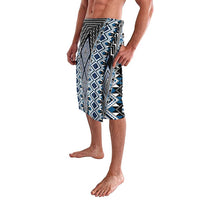 Blue Aotearoa Tukutuku and Poutama Motif Lavalava