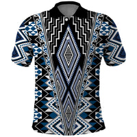 Blue Aotearoa Tukutuku and Poutama Motif Polo Shirt