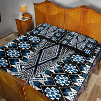 Blue Aotearoa Tukutuku and Poutama Motif Quilt Bed Set