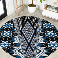 Blue Aotearoa Tukutuku and Poutama Motif Round Carpet