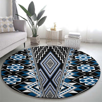 Blue Aotearoa Tukutuku and Poutama Motif Round Carpet