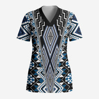 Blue Aotearoa Tukutuku and Poutama Motif Scrub Top - Polynesian Pride