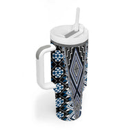 Blue Aotearoa Tukutuku and Poutama Motif Tumbler With Handle