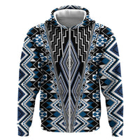Blue Aotearoa Tukutuku and Poutama Motif Zip Hoodie LT03 Zip Hoodie Blue - Polynesian Pride