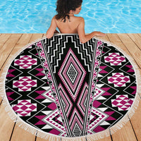 Pink Aotearoa Tukutuku and Poutama Motif Beach Blanket